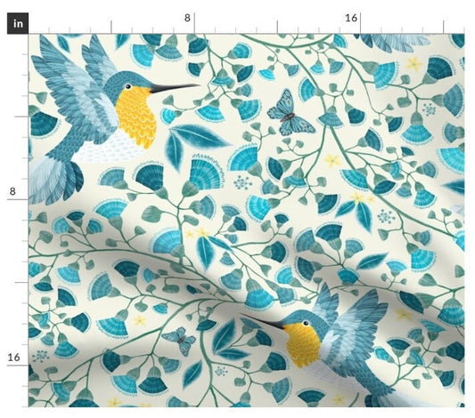 One (1) Curtain Panel- "Hygge Hummingbird" - 50 inch Wide, Blackout lining available. Linen Cotton Canvas. Large Print Bird