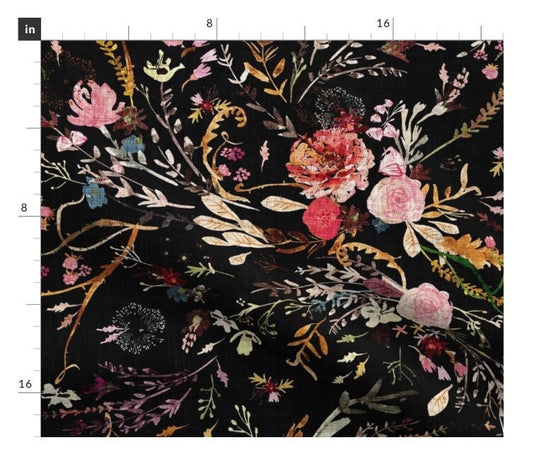 One Roman Shade "Fall Fable Floral Black". Window Treatments for Home or Business. Bold, Large Flowers, Branches and Twigs.
