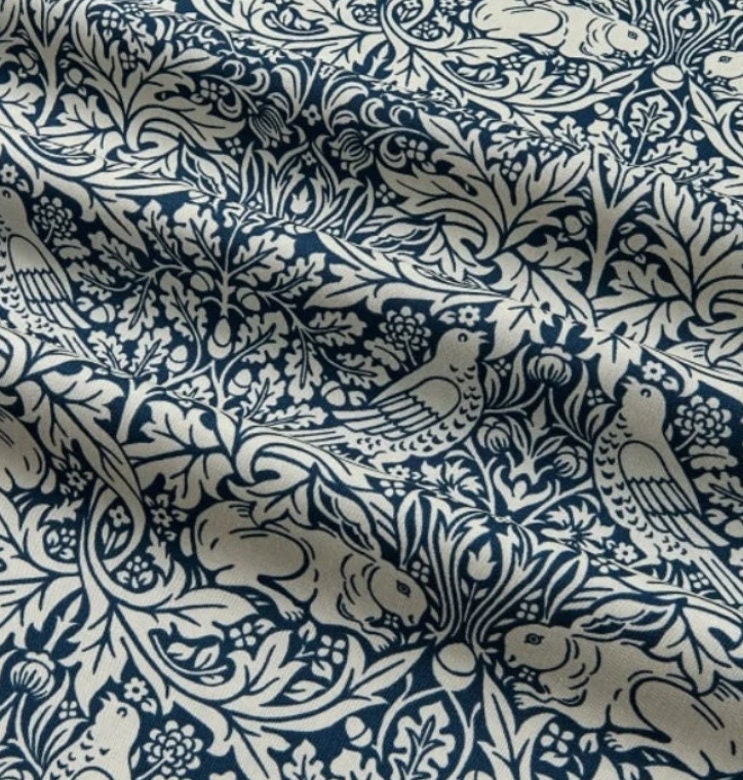One Roman Shade - Made with "William Morris Standen Brer Rabbit Navy" Fabric by Freespirit Fabrics - Custom Made to Order Window Treatments