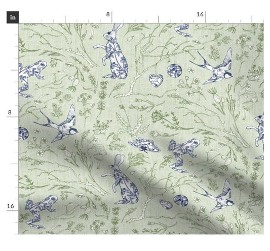 One Roman Shade "Botanica Wilde Spring Green". Custom Made to Order Window Treatments for Home or Business. Rabbits, Frogs, Branches