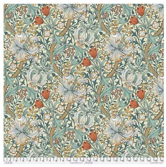 One Curtain Panel "Standen Golden Lily Autumn" Fabric, 104" Wide Curtain Panels - FreeSpirit Fabrics, Morris & Co. Bold, Elegant Home Decor