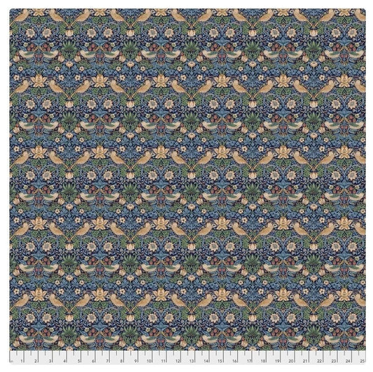 One Curtain Panel "Navy Strawberry Thief Mini" Fabric, FreeSpirit Fabrics, The Original Morris & Co. Bold, Elegant