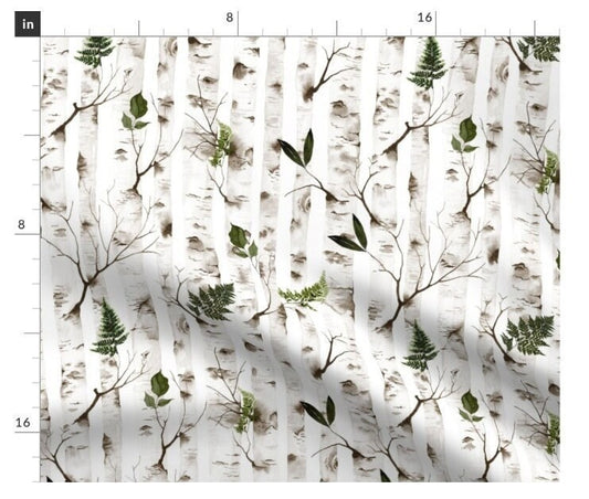 One (1) Curtain Panel or Valance- "Birch Tree Forest" - 50" Wide Blackout lining available. Linen Cotton Canvas Fabric. White Trees
