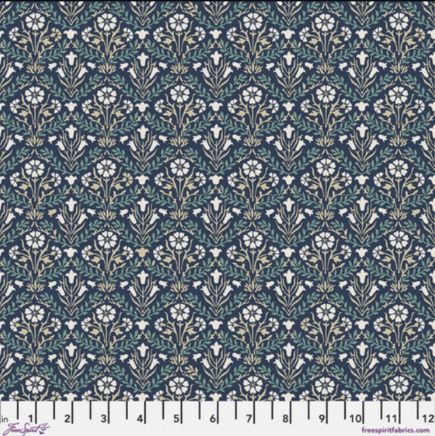 One Curtain Panel "Bellflowers Navy Buttermere" William Morris Fabric. Custom Handmade to Order Window Treatments.