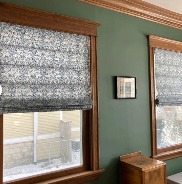 One Roman Shade - Made with "William Morris Standen Brer Rabbit Navy" Fabric by Freespirit Fabrics - Custom Made to Order Window Treatments