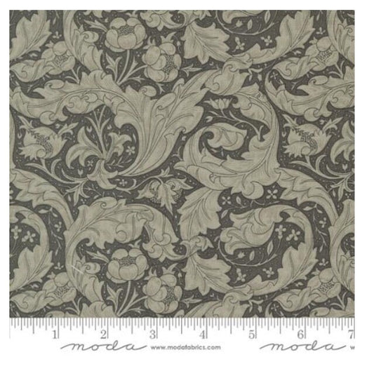 One Holiday Tree Skirt "Bachelors Button Florals Leaf Charcoal" fabric Ebony Suite By Barbara Brackman for Moda Fabrics. William Morris
