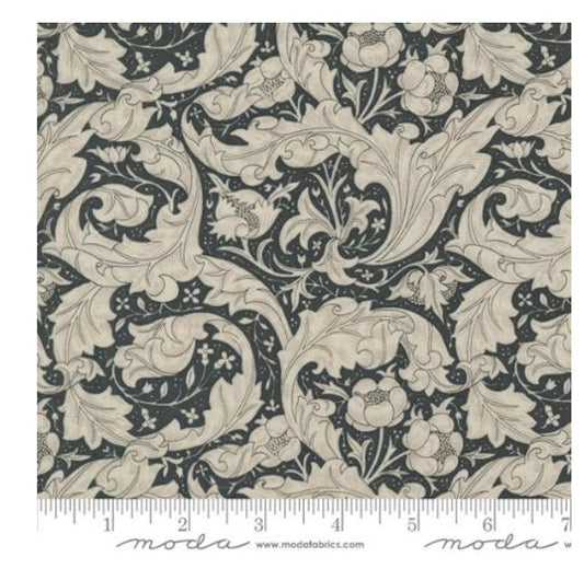 One Curtain Panel "Bachelors Button Florals Leaf Porcelain" fabric Ebony Suite By Barbara Brackman for Moda Fabrics. William Morris Design
