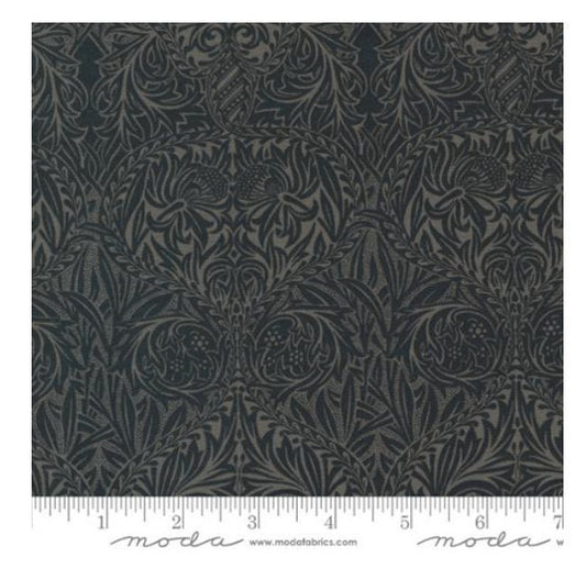 One Curtain Panel "Iris Damask" fabric Ebony Suite By Barbara Brackman for Moda Fabrics. William Morris Design. Handmade in Ohio