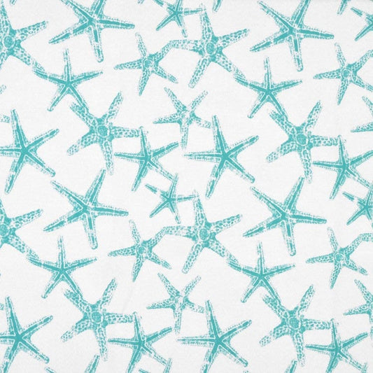 One Curtain Panel - "Premier Prints Sea Friends" Ocean Star Fish, Cotton Drapery Fabric- Beachy Bathroom or Patio Decor. Aqua Star Fish