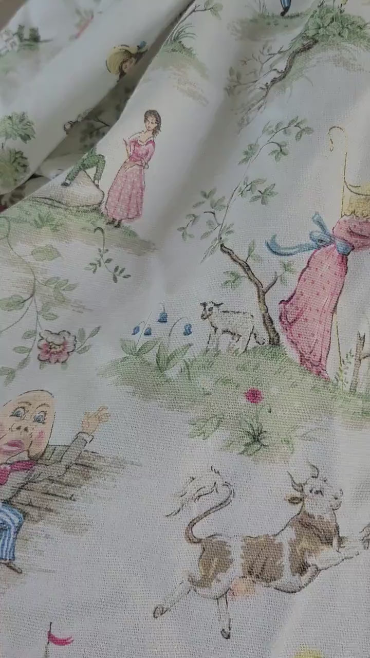 Throw Pillow Cover - Covington Over The Moon - Nursery Rhyme Baby Kid Children Room, humpty dumpty, hey diddle diddle, whimsy color toile
